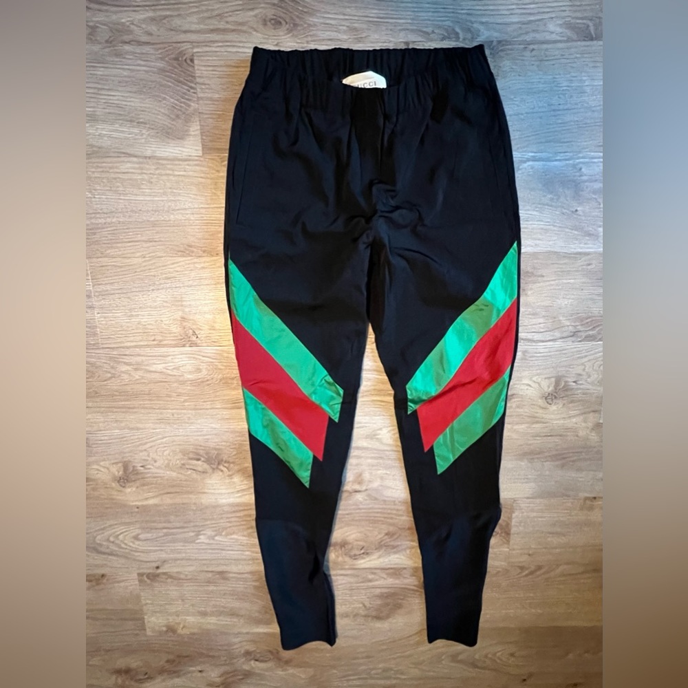 Authentic Gucci Black Synthetic Stripe Paneled Track Pants size Small